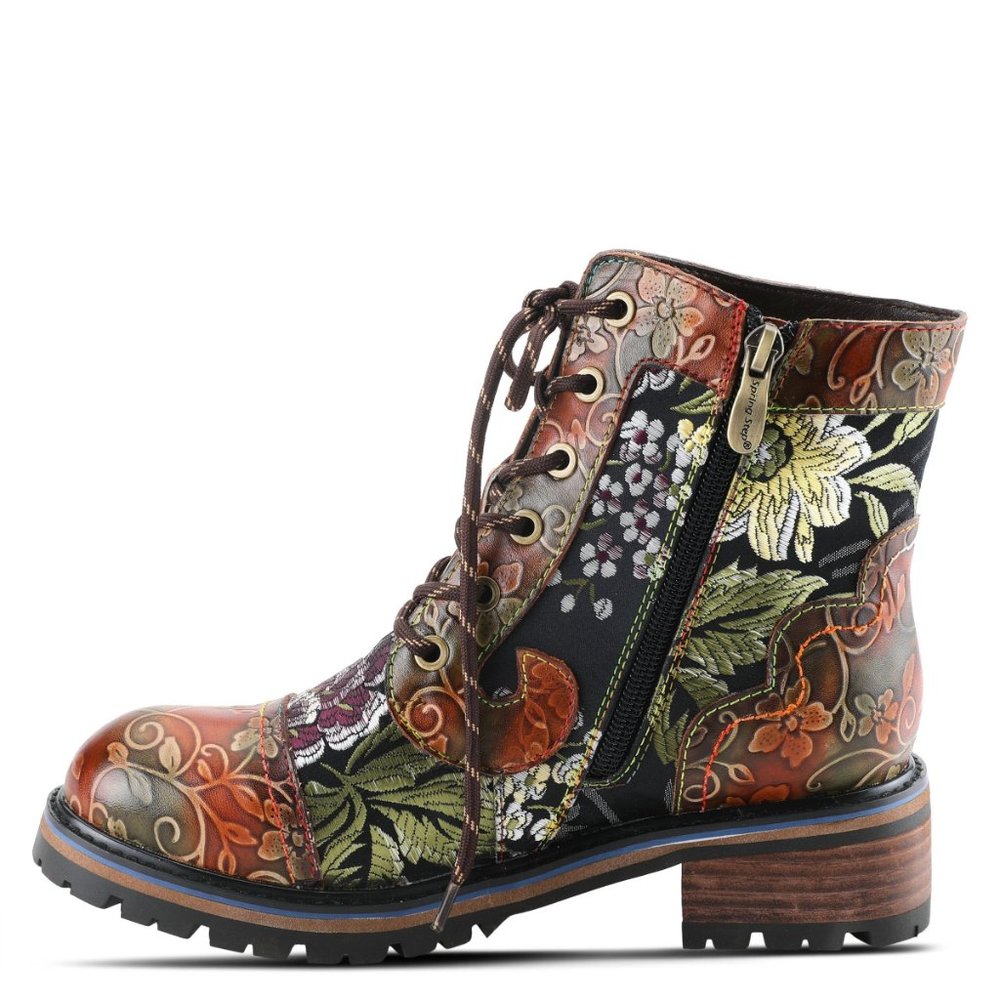 L'ARTISTE FANTASTIC WOMEN'S FLORAL LEATHER AND TEXTILE BOOTIES Brown Multi - Picture 3 of 7